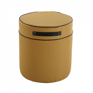 Taburet rotund galben din piele ecologica si lemn 34 cm Ives Versa Home