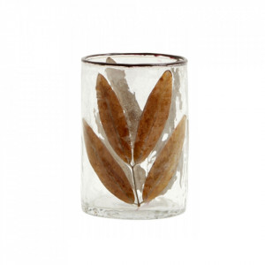 Vaza transparenta/maro din sticla 10 cm Leaves Nordal