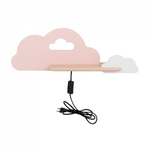 Aplica cu raft multicolora din lemn de fag si MDF cu LED Cloud Switch Pink White Candellux