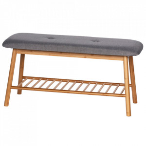 Bancheta cu suport incaltaminte maro/gri din lemn de bambus si poliester 90 cm Bahari Wenko