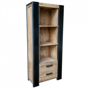 Biblioteca maro/negru din lemn de tec si metal 202 cm Croco Sit Moebel
