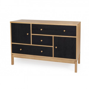 Bufet inferior maro/neagra din PAL 120 cm Abbey Oak Charcoal Woodman