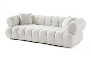 Canapea alba din textil pentru 3 persoane Petra Boucle The Home Collection