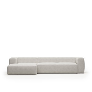 Canapea cu colt alba din textil pentru 4 persoane Blok Fleece FR Left Kave Home