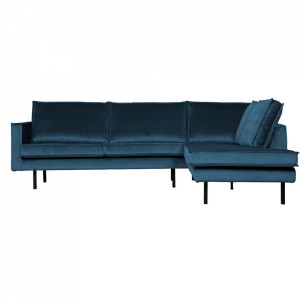 Canapea cu colt albastra din catifea 266 cm Rodeo Right BePureHome