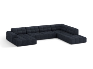 Canapea cu colt albastru navy din textil pentru 7 persoane Jennifer Panoramic Chenille Right Micadoni