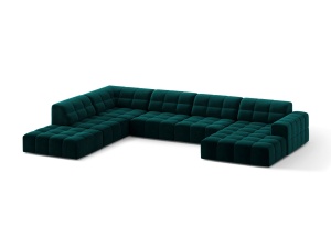 Canapea cu colt albastru petrol din catifea pentru 7 persoane Jennifer Panoramic Chenille Left Micadoni