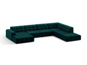 Canapea cu colt albastru petrol din catifea pentru 7 persoane Jennifer Panoramic Chenille Right Micadoni