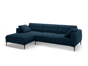 Canapea cu colt albastru royal din catifea pentru 3 persoane Bemy Left Velvet Micadoni