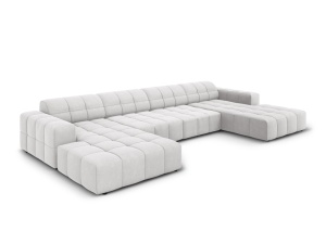 Canapea cu colt argintie din catifea pentru 6 persoane Jennifer Panoramic Micadoni