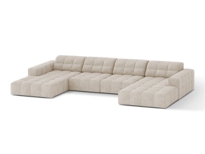 Canapea cu colt bej deschis din textil pentru 6 persoane Jennifer Panoramic Chenille Micadoni