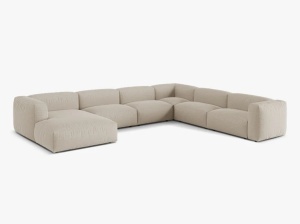 Canapea cu colt bej deschis din textil pentru 6 persoane Martina Right Micadoni