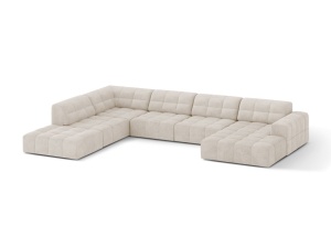 Canapea cu colt bej deschis din textil pentru 7 persoane Jennifer Panoramic Chenille Left Micadoni
