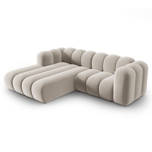Canapea cu colt bej din catifea pentru 3 persoane Lupine Left Micadoni