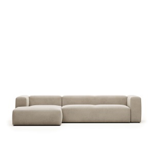 Canapea cu colt bej din textil pentru 4 persoane Blok Chenille FR Left Kave Home