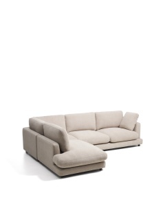 Canapea cu colt bej din textil pentru 5 persoane Gala Microboucle Left Kave Home