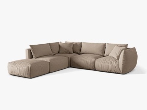 Canapea cu colt bej nisipiu din textil pentru 4 persoane Chris Left Micadoni
