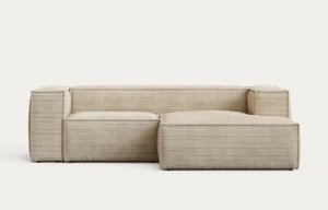 Canapea cu colt crem din textil pentru 2 persoane Blok Corduroy Right Kave Home