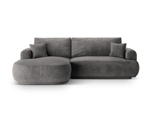 Canapea cu colt extensibila gri din catifea pentru 5 persoane Ella Left Micadoni