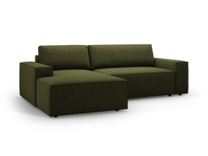 Canapea cu colt extensibila verde masliniu din textil pentru 3 persoane Jodie Boucle Left Micadoni