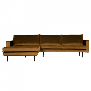Canapea cu colt galben miere din catifea 300 cm Rodeo Left Woood