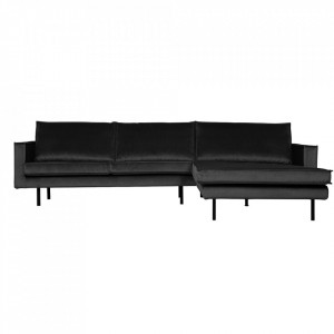 Canapea cu colt gri antracit din catifea 300 cm Rodeo Right Woood