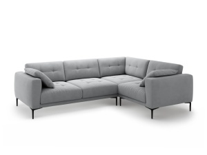 Canapea cu colt gri din catifea pentru 4 persoane Bemy Right Velvet Micadoni