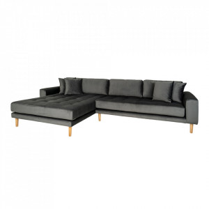 Canapea cu colt gri inchis din catifea si lemn 290 cm Lido Left House Nordic