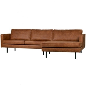 Canapea cu colt maro coniac din piele 300 cm Rodeo Right Woood