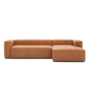 Canapea cu colt maro din piele pentru 3 persoane Blok Right Kave Home