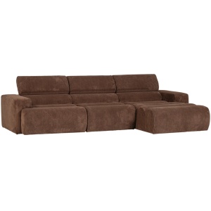 Canapea cu colt maro mocha din textil 300 cm Novi Rib Right Woood