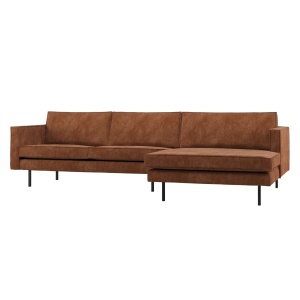 Canapea cu colt maro ruginiu din textil 300 cm Rodeo Rib Right Woood
