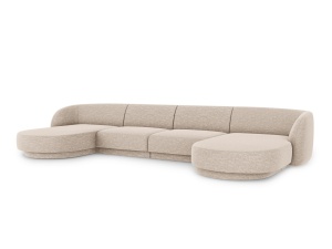 Canapea cu colt modulara bej din textil pentru 5 persoane Miley Eden Chenille Panoramic Micadoni