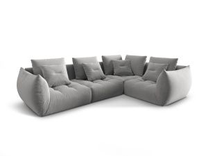 Canapea cu colt modulara gri din catifea pentru 3 persoane Bloom Right Micadoni