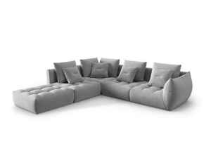Canapea cu colt modulara gri din catifea pentru 4 persoane Bloom Left Micadoni
