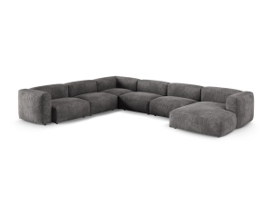 Canapea cu colt modulara gri din catifea pentru 6 persoane Martina Left XL Micadoni