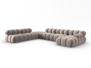 Canapea cu colt modulara maro cappuccino din catifea pentru 7 persoane Bellis Panoramic Left Micadoni