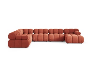 Canapea cu colt modulara rosu corai din catifea pentru 8 persoane Bellis Panoramic Left Micadoni