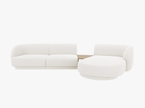 Canapea cu colt modulara si masa de cafea alba din textil pentru 3 persoane Miley Boucle Right Micadoni