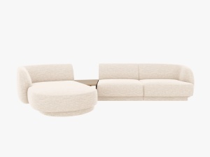 Canapea cu colt modulara si masa de cafea ivorie din textil pentru 3 persoane Miley Chenille Eden Left Micadoni