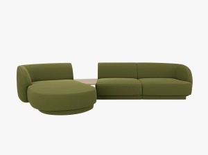 Canapea cu colt modulara si masa de cafea verde oliv din textil pentru 3 persoane Miley Boucle Left Micadoni