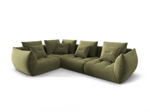 Canapea cu colt modulara verde din catifea pentru 3 persoane Bloom Left Micadoni