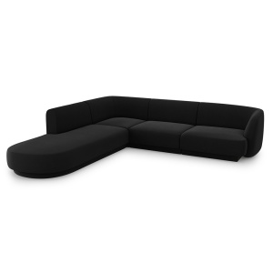 Canapea cu colt neagra din catifea pentru 6 persoane Miley Left Micadoni