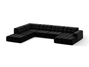 Canapea cu colt neagra din catifea pentru 7 persoane Jennifer Panoramic Chenille Left Micadoni