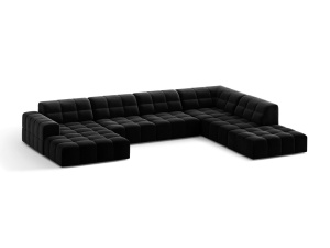 Canapea cu colt neagra din catifea pentru 7 persoane Jennifer Panoramic Chenille Right Micadoni