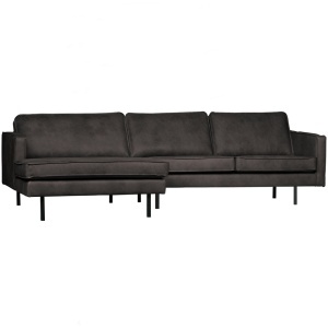 Canapea cu colt neagra din piele 300 cm Rodeo Left Woood