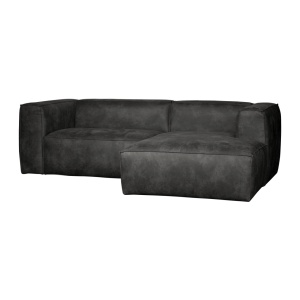 Canapea cu colt neagra din piele ecologica 254 cm Bean Right Woood