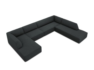 Canapea cu colt neagra din textil pentru 7 persoane Ruby Corduroy Right Micadoni