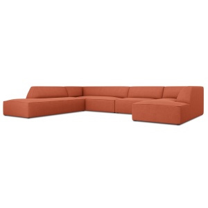 Canapea cu colt rosu corai din textil pentru 7 persoane Ruby Left Micadoni