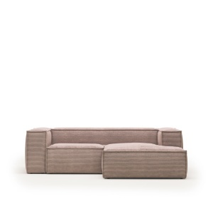 Canapea cu colt roz din catifea pentru 2 persoane Blok FR Right Kave Home